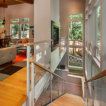 Geddes Ravine Stair Behind Fireplace